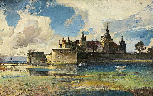 1923年、スウェーデンの芸術家、スウェーデンの画家、キャンバスに油彩、カルマル城、イヴァン・ホフルンド、イヴァン・ホグランド、カルマル・スロット、 HDデスクトップの壁紙 HD wallpaper