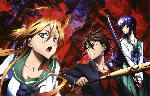 Anime, Highschool Of The Dead, Rei Miyamoto, Saeko Busujima, Takashi Komuro, HD wallpaper HD wallpaper
