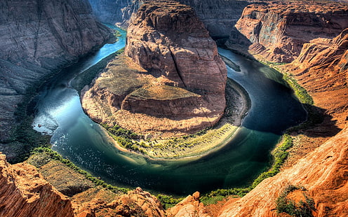 Río, montañas, cañón, agua, paisaje, naturaleza, Estados Unidos, curva de herradura, Fondo de pantalla HD HD wallpaper