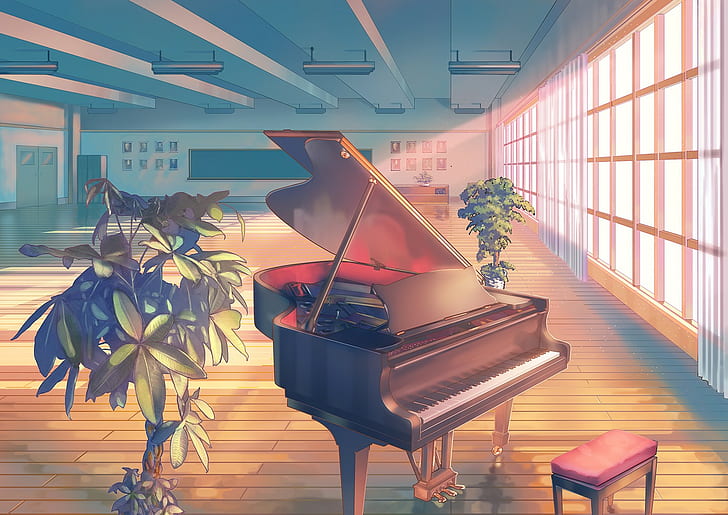 Anime, Klavier, Klassenzimmer, HD-Hintergrundbild