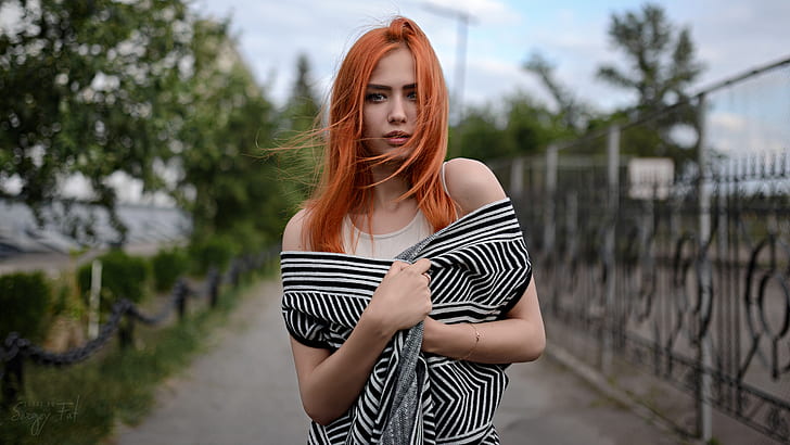 portrait, Sergey Fat, redhead, women, depth of field, women outdoors, HD wallpaper