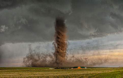 Tornado, Feld, wild, Wiese, Natur, brauner Tornado, Tornado, Feld, wild, Wiese, HD-Hintergrundbild HD wallpaper