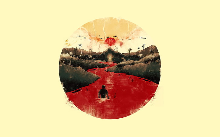 lukisan sungai merah, Kiamat Sekarang, film, seni kipas, merah, karya seni, latar belakang krem, krem, Wallpaper HD