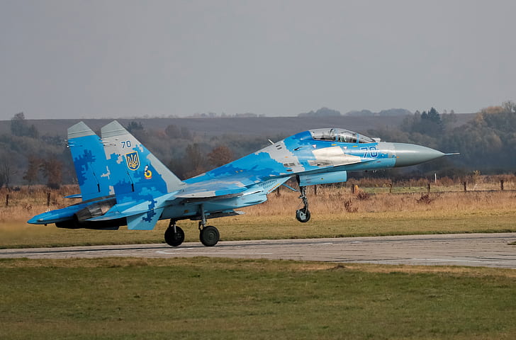 Pesawat tempur, Ukraina, Su-27, Su-27UB, angkatan udara Ukraina, Wallpaper HD