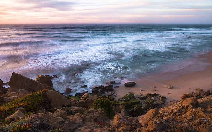 rock formation near sea, nature, water, beach, sand, sea, Michael Hacker, 500px, HD wallpaper