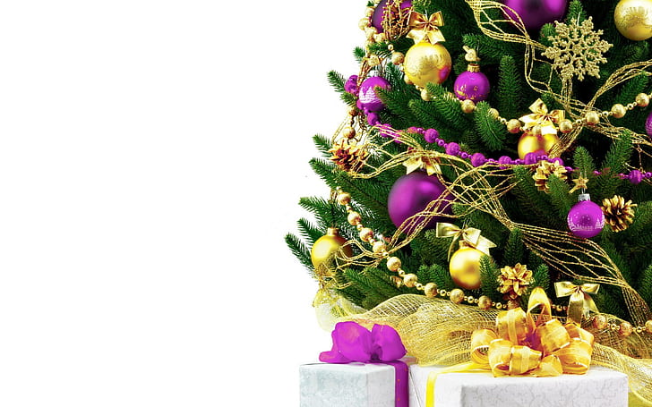 bianco, sfondo, vacanza, widescreen, palle, albero, anno nuovo, abete rosso, regali, arco, dossi, spina di pesce, decorazioni natalizie, schermo intero, s, giocattoli di Natale, schermo intero, regali, chritmas, Sfondo HD
