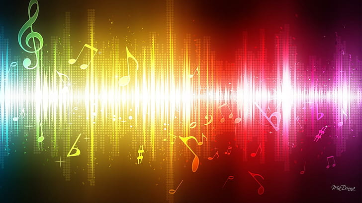 Звук музыки, мелодия, желтый, музыкальный, мелодии, яркие, петь, музыка, сигналы, цвета, радуга, абстракция, золото, HD обои