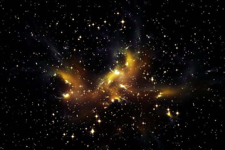 Space, Universe, stars, black and yellow galaxies, background, stars, space, Universe, astral, HD wallpaper