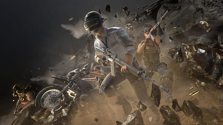 Videospiel, Schlachtfelder von PlayerUnknown, Fahrrad, Waffe, Helm, HD-Hintergrundbild
