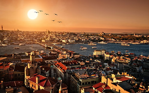 Paesaggio urbano, ponte di Galata, Haliç, Istanbul, fiume, Turchia, Sfondo HD HD wallpaper