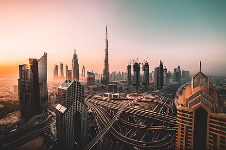 Stadsbild, skyskrapor, Dubai, Burj Khalifa, horisont, HD tapet HD wallpaper