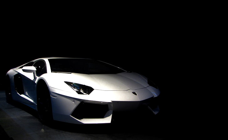 branco Lamborghini Aventador cupê, foto, plano de fundo, Papel de parede, fundo preto, carros, automóvel, Supercarro, Branco, papéis de parede, LP700-4, Supercarros, Lamborghini Aventador, papéis de parede auto, parede de carros, HD papel de parede