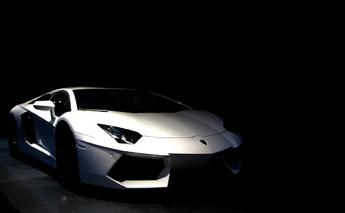 бял Lamborghini Aventador купе, снимка, фон, тапет, черен фон, автомобили, авто, Supercar, бял, тапети, LP700-4, Supercars, Lamborghini Aventador, тапети auto, автомобили стена, HD тапет HD wallpaper