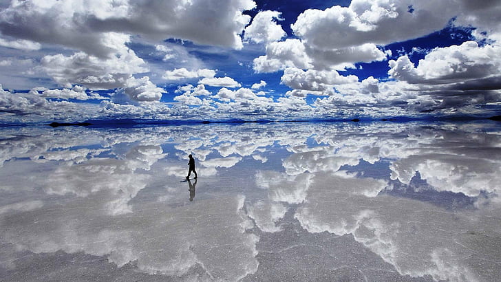 clouds, reflection, Salar De Uyuni, water, HD wallpaper