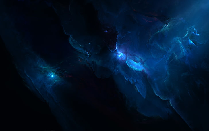 ilustração gráfica azul e preta, espaço, arte espacial, estrelas, planeta, nebulosa, galáxia, Starkiteckt, HD papel de parede