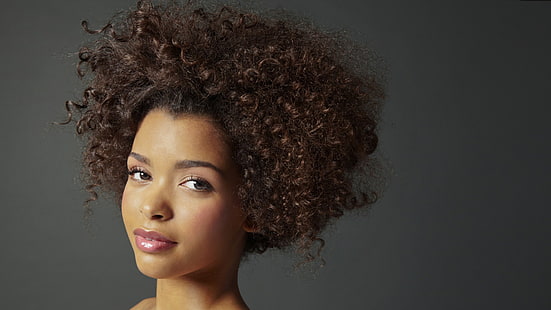 ebony, black, women, curly hair, dark hair, closeup, face, HD wallpaper HD wallpaper
