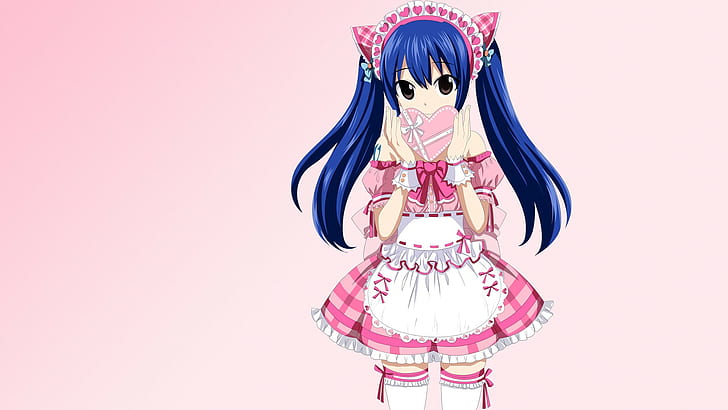 Fairy Tail, maid outfit, twintails, Valentine, Marvell Wendy, blue hair, anime girls, anime, maid, servitris, HD tapet