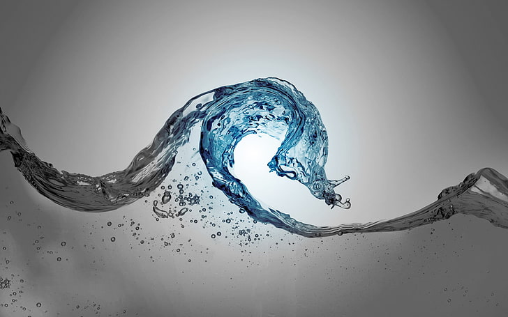 illustrazione dell'acqua blu e grigia, onde, acqua, colorazione selettiva, liquido, arte digitale, Sfondo HD