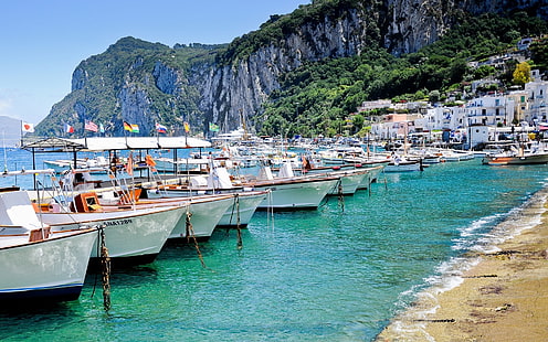 Capri Port View, wyspa capri, port, morze, krajobraz, łodzie, Tapety HD HD wallpaper