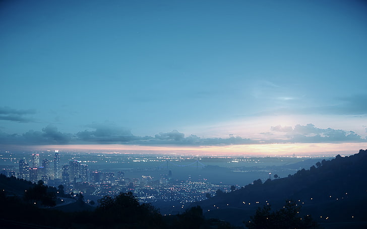 beleuchtete Stadtgebäude, Stadtbild, Need for Speed, Morgen, HD-Hintergrundbild