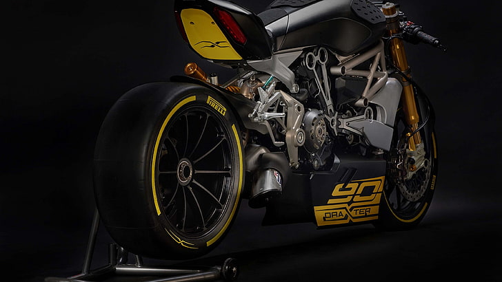 black and yellow sport motorcycle, Ducati draXter, Verona Motor Bike Expo 2016, HD wallpaper