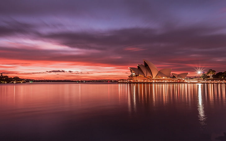 город австралия сиднейский оперный театр Sunset-Cities ph .., амфитеатр Сиднея, HD обои