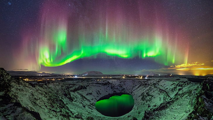 aurora borealis, langit, alam, malam, pemandangan, Wallpaper HD