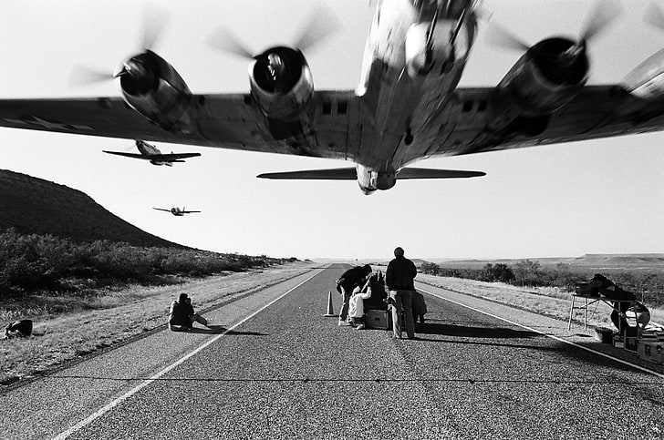 монохромен, самолет, звезден двигател, Boeing B-17 Flying Fortress, HD тапет
