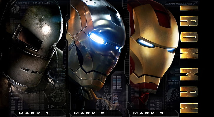 Evolution Armor, Железный Человек, Marvel Iron Man Mark 1, 2 и 3 цифровые обои, Фильмы, Железный Человек, эволюционная броня, HD обои