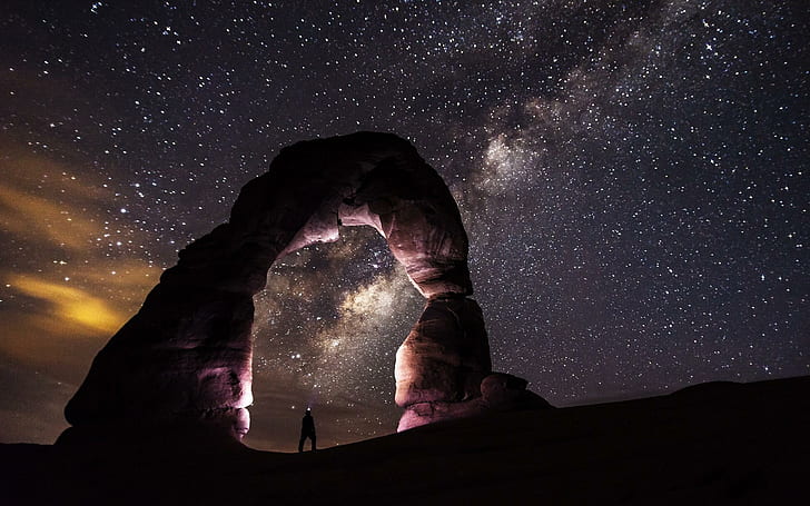 Milky Way above the Delicate Arch, national arch park, nature, 1920x1200, night, star, utah, milky way, delicate arch, HD wallpaper