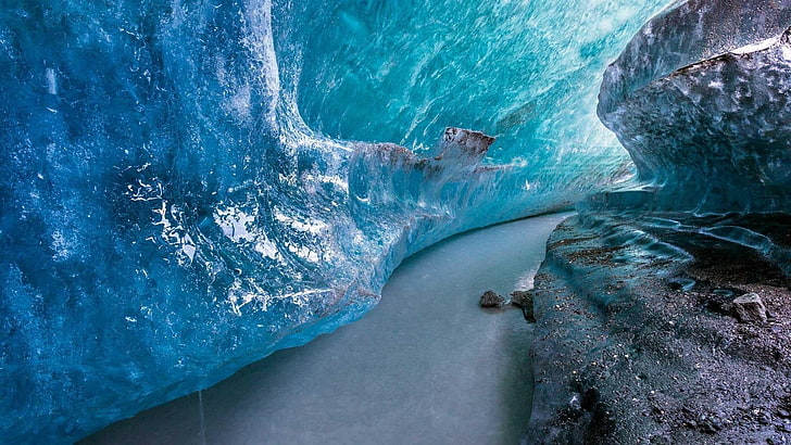 blue, water, ice cave, formation, tunnel, ice tunnel, rock, ice, united states, glacier, matanuska glacier, alaska, HD wallpaper