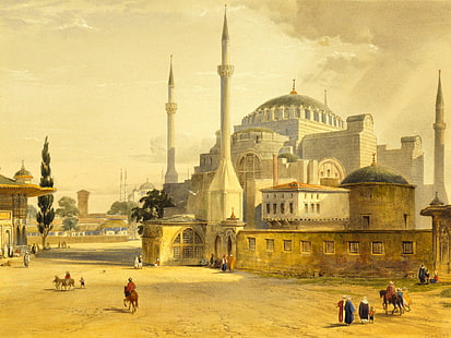 die Stadt, Bild, Moschee, Istanbul, Türkei, das Minarett, Hagia Sophia, während Agia Sophia, HD-Hintergrundbild HD wallpaper