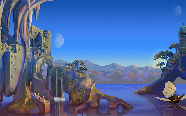 blaue und rote abstrakte Malerei, Bejeweled, Bejeweled 3, jenseits der Wirklichkeit, Fantasiekunst, HD-Hintergrundbild