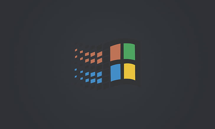 Windows 95, minimalism, dark background, Windows 98, computer, logotype, digital art, Retro computers, HD wallpaper