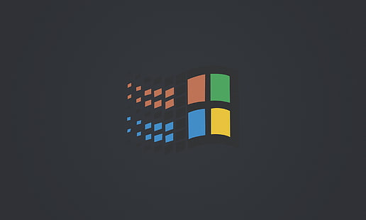 Windows 95, minimalism, dark background, Windows 98, computer, logotype, digital art, Retro computers, HD wallpaper HD wallpaper