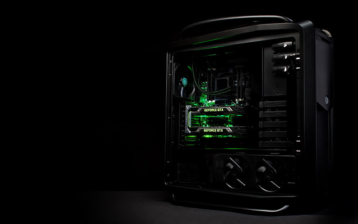 черный и зеленый компонент системного блока компьютера, Nvidia, компьютер, компьютерные игры, графические процессоры, GeForce, технология, HD обои