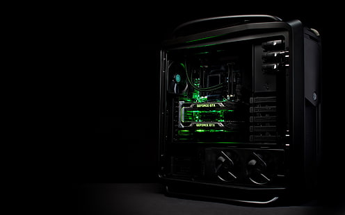 черный и зеленый компонент системного блока компьютера, Nvidia, компьютер, компьютерные игры, графические процессоры, GeForce, технология, HD обои HD wallpaper
