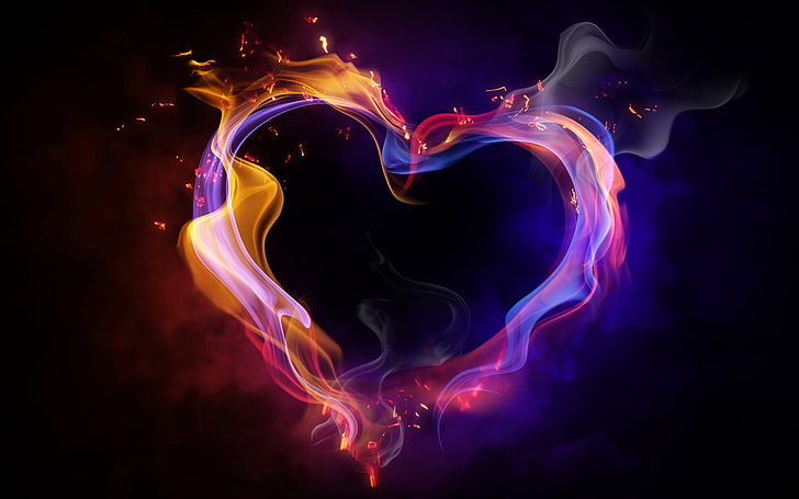 heart shape flame wallpaper, heart, patterns, colorful, background, HD wallpaper