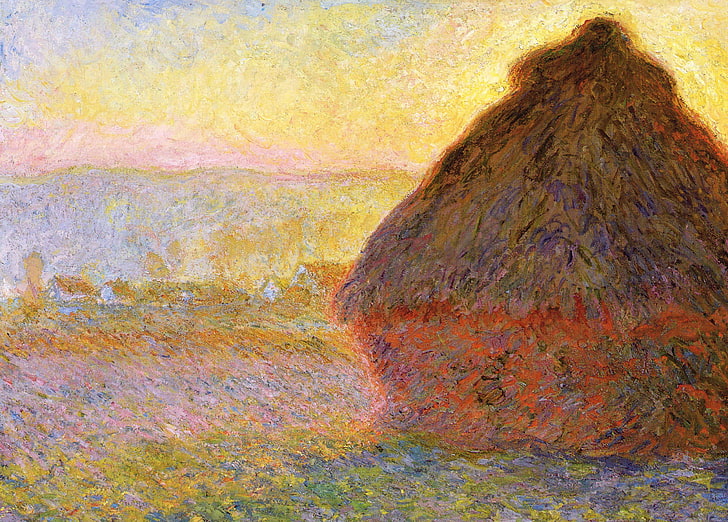 landscape, picture, Claude Monet, Haystack at Sunset, HD wallpaper
