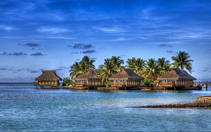 Maldives, relax, hotel, lake, palms, tropical, resort, water, architecture, tropics, house, place, cottage, HD wallpaper