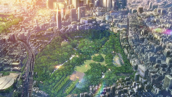 Stadt, Makoto Shinkai, Der Garten der Wörter, HD-Hintergrundbild