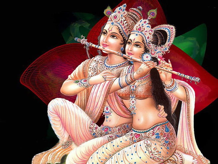 Loard Радха и Кришна, иллюстрация индуистского Бога, Бог, Господь Кришна, красивый, флейта, Радха, HD обои