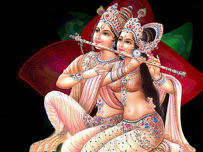 Loard Radha y Krishna, ilustración hindú de Dios, Dios, Señor Krishna, hermosa, flauta, radha, Fondo de pantalla HD HD wallpaper