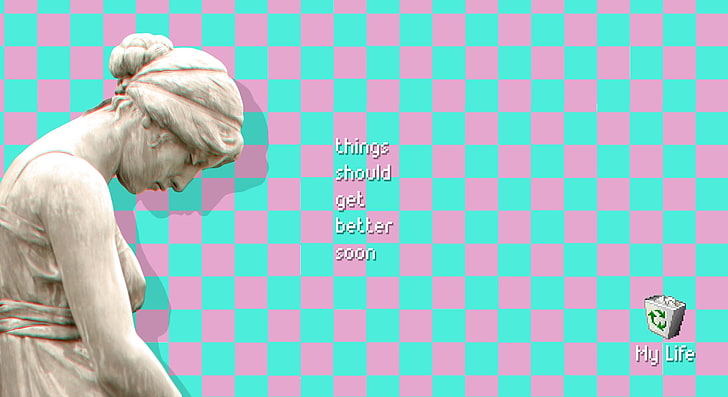 things should get better soon quote, vaporwave, depressing, sadness, Retro computers, vintage, Microsoft Windows, statue, HD wallpaper