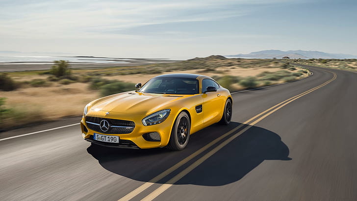 Mercedes AMG GT Road HD, amarillo mercedes benz sports coupe, autos, carretera, mercedes, amg, gt, Fondo de pantalla HD