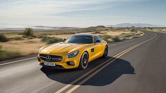 Mercedes AMG GT Road HD, เมอร์เซเดสเบนซ์สปอร์ตคูเป้สีเหลือง, รถยนต์, ถนน, เมอร์เซเดส, amg, gt, วอลล์เปเปอร์ HD HD wallpaper