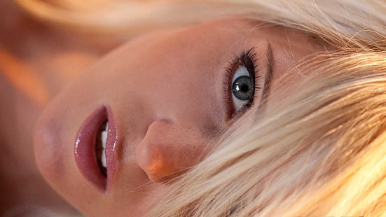 ansikte, kvinna-flicka-sexig-blond-läppar-blå-ögon-makeup, HD tapet HD wallpaper