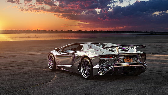 Chrom-Auto, Auto, Sportwagen, Supersportwagen, Lamborghini Aventador, Lamborghini, Luxusfahrzeug, HD-Hintergrundbild HD wallpaper