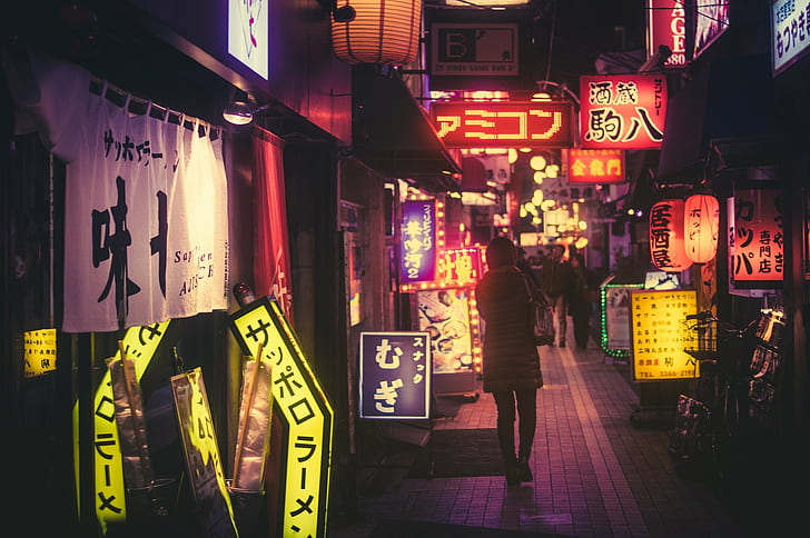 масаси вакуи япония ночная улица, HD обои