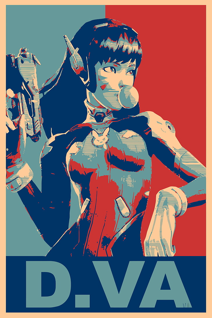 D.Va artwork, propaganda, D.Va (Overwatch), Overwatch, Gamer, HD wallpaper